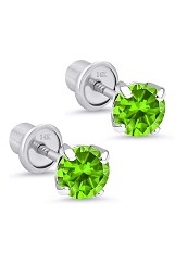elegant white gold round basket baby August birthstone earrings